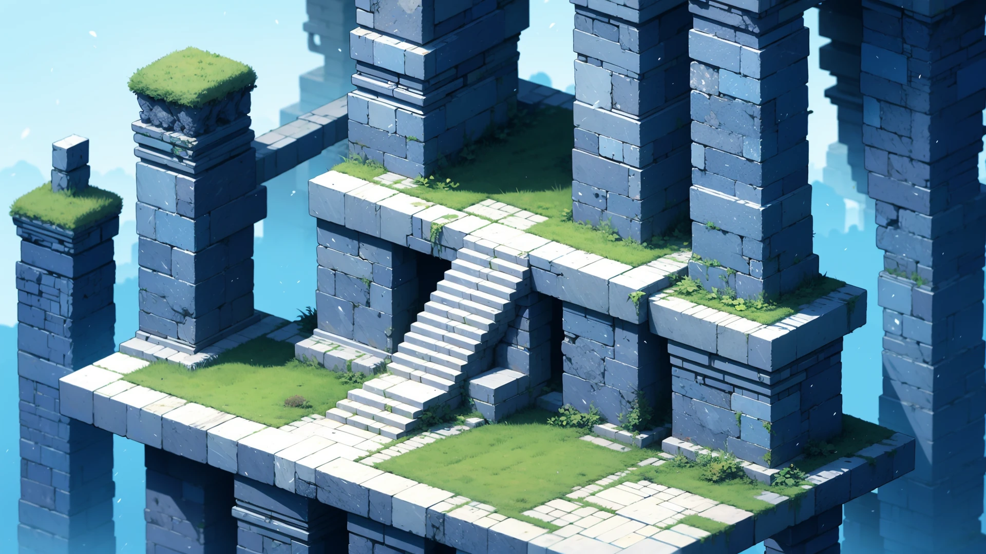 <lora:yltyxsj:1>yltyxcj, scenery, pillar, stairs, no humans, blue theme, column, crystal, ruins, glowing