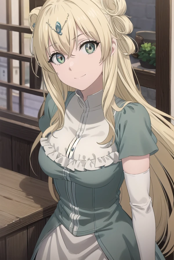 altenaedgardolatis, <lora:altena edgardo latis s1-lora-nochekaiser:1>,
altena edgardo latis, long hair, blonde hair, hair ornament, (green eyes:1.3), flower, hair flower, hair bun, double bun, smile,
BREAK gloves, dress, elbow gloves, white gloves, white dress, frills, corset, white corset,
BREAK indoors, castle,
BREAK looking at viewer, (cowboy shot:1.5), dynamic pose,
BREAK <lyco:GoodHands-beta2:1>, (masterpiece:1.2), best quality, high resolution, unity 8k wallpaper, (illustration:0.8), (beautiful detailed eyes:1.6), extremely detailed face, perfect lighting, extremely detailed CG, (perfect hands, perfect anatomy),
