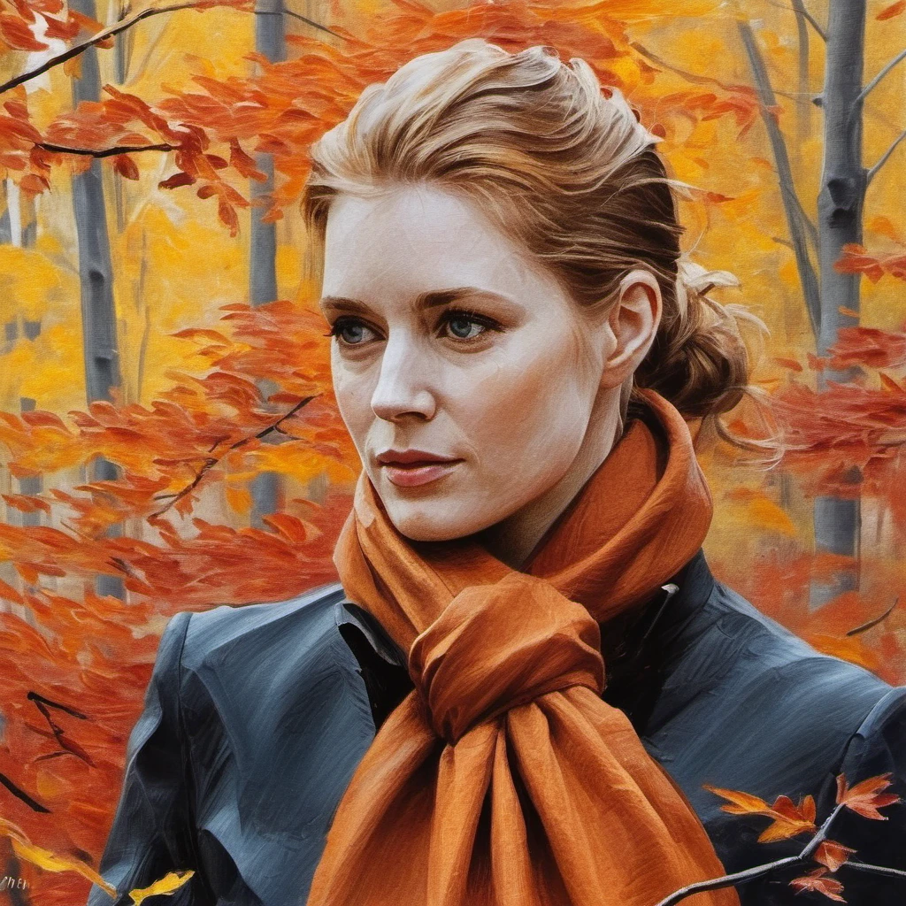 (Abstract) sketch of a woman in the fall season, oil on canvas, <lora:amadams_xl_1_standard_merger_35_63_03_07:1>