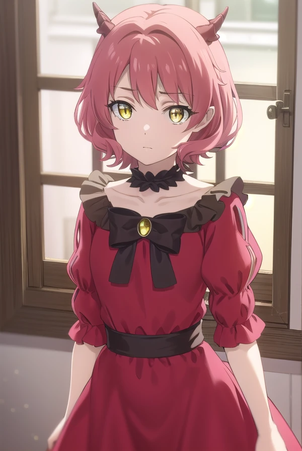 kemonohanako, <lora:kemono hanako s1-lora-nochekaiser:1>,
hanako, short hair, (yellow eyes:1.3), pink hair, horns,
BREAK dress, bow, tail, pantyhose, red dress, red footwear, bloomers, frills, collarbone, gemstone, juliet sleeves, puffy sleeves, choker,
BREAK outdoors, forest,
BREAK looking at viewer, (cowboy shot:1.5), dynamic pose,
BREAK <lyco:GoodHands-beta2:1>, (masterpiece:1.2), best quality, high resolution, unity 8k wallpaper, (illustration:0.8), (beautiful detailed eyes:1.6), extremely detailed face, perfect lighting, extremely detailed CG, (perfect hands, perfect anatomy),