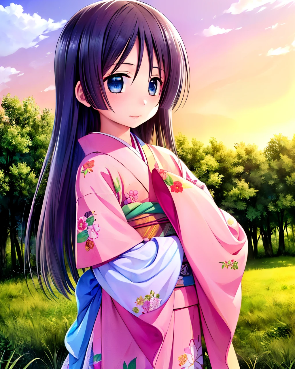 (best quality, masterpiece, perfect eyes, highly detailed, ultra high res:1.2),
<lora:SaginomiyaIsumi:0.8>, 1girl, solo, SaginomiyaIsumi, (IsumiRaisedSleeve:1.3), cowboy shot, kimono, floral print, looking at viewer, (curious,cute:1.2), outdoors, forest