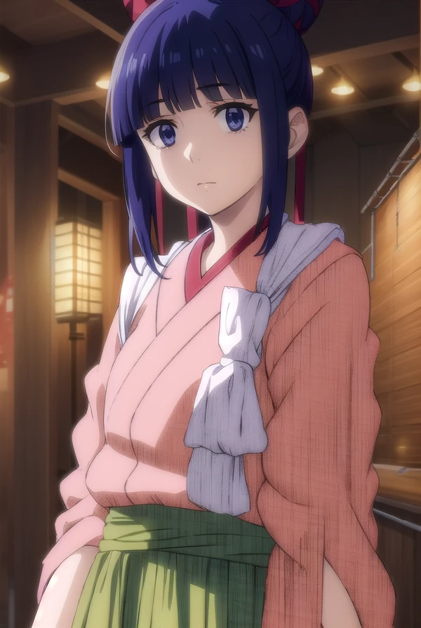 glomeruli, <lora:glomeruli s1-lora-nochekaiser:1>,
glomeruli, bangs, blue hair, blunt bangs, hair bun, single hair bun, blue eyes,
BREAK skirt, japanese clothes, kimono, hakama, hakama skirt,
BREAK indoors,
BREAK looking at viewer, (cowboy shot:1.5), dynamic pose,
BREAK <lyco:GoodHands-beta2:1>, (masterpiece:1.2), best quality, high resolution, unity 8k wallpaper, (illustration:0.8), (beautiful detailed eyes:1.6), extremely detailed face, perfect lighting, extremely detailed CG, (perfect hands, perfect anatomy),