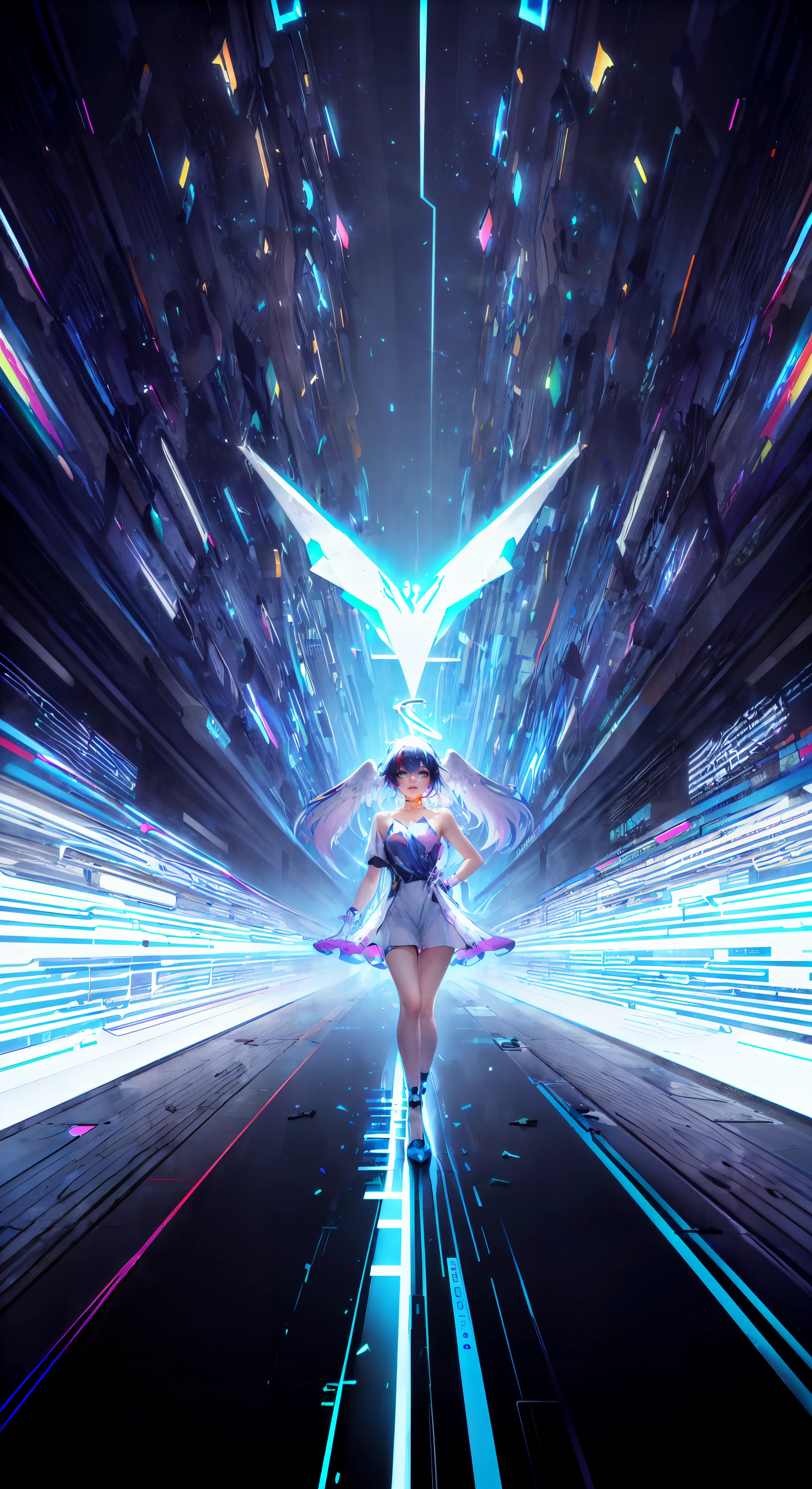 one Japanese Girl,Futuristic girl,A city background