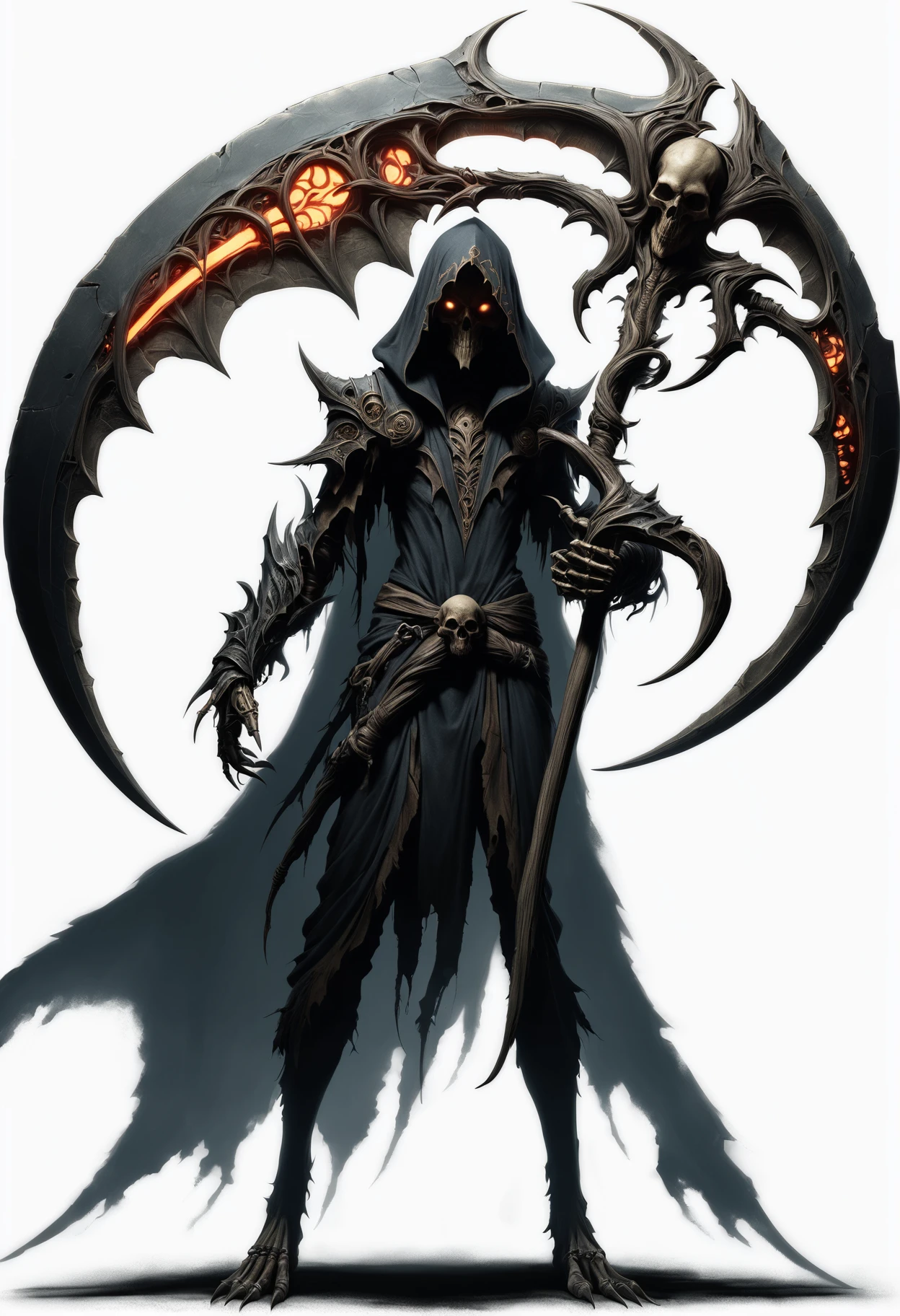 DonMG30T00nXL male mindflayer,holding a DonM5cy7h3XL scythe, simple background <lora:DonM5cy7h3XL-v1.1-000006:0.7> <lora:DonMG30T00nXL:0.8>