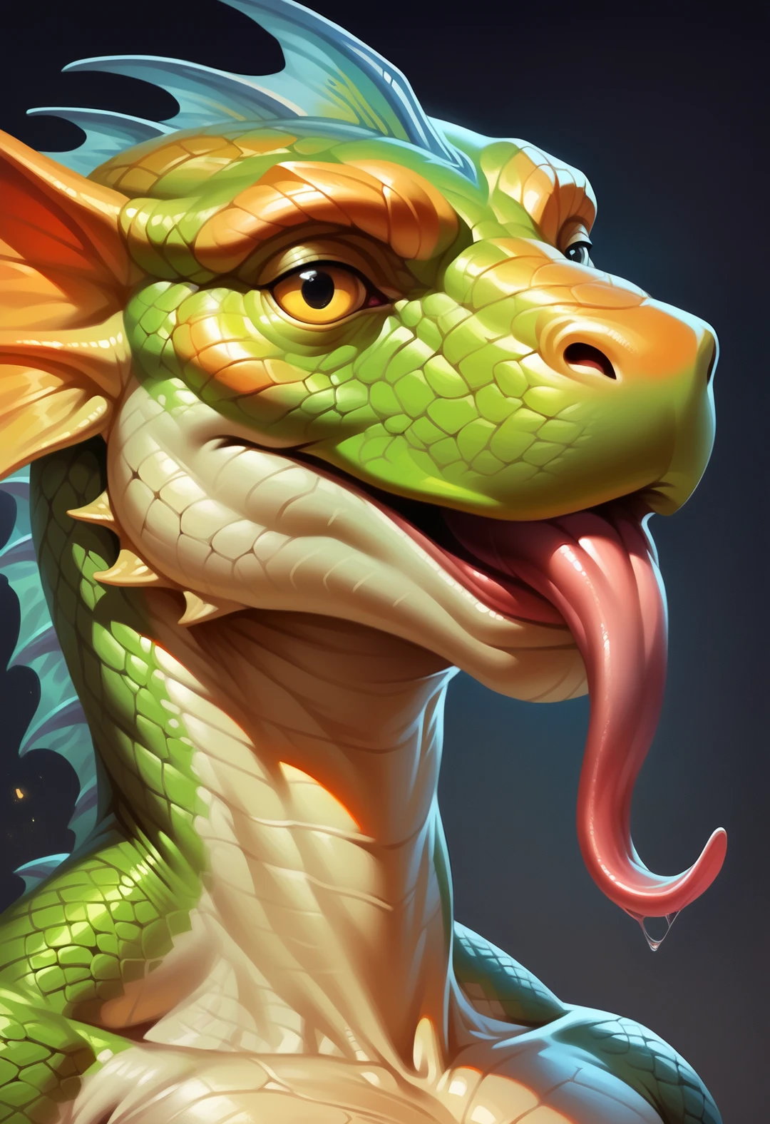 score_9, score_8_up, score_7_up, score_6_up, score_5_up, score_4_up, extremely detailed, furry, handsome lizard man, scales, head fin, long tongue, realistic, extremely detailed