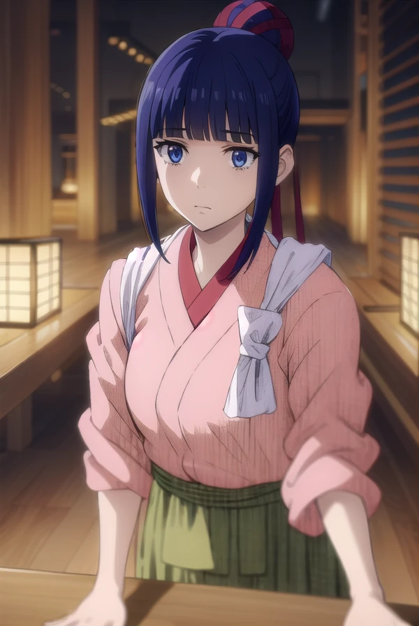 glomeruli, <lora:glomeruli s1-lora-nochekaiser:1>,
glomeruli, bangs, blue hair, blunt bangs, hair bun, single hair bun, blue eyes,
BREAK skirt, japanese clothes, kimono, hakama, hakama skirt,
BREAK indoors,
BREAK looking at viewer, (cowboy shot:1.5), dynamic pose,
BREAK <lyco:GoodHands-beta2:1>, (masterpiece:1.2), best quality, high resolution, unity 8k wallpaper, (illustration:0.8), (beautiful detailed eyes:1.6), extremely detailed face, perfect lighting, extremely detailed CG, (perfect hands, perfect anatomy),