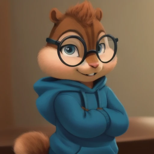 <lora:SimonCGI:0.8>, simoncgi, wearing hoodie, glasses, furry, chipmunk