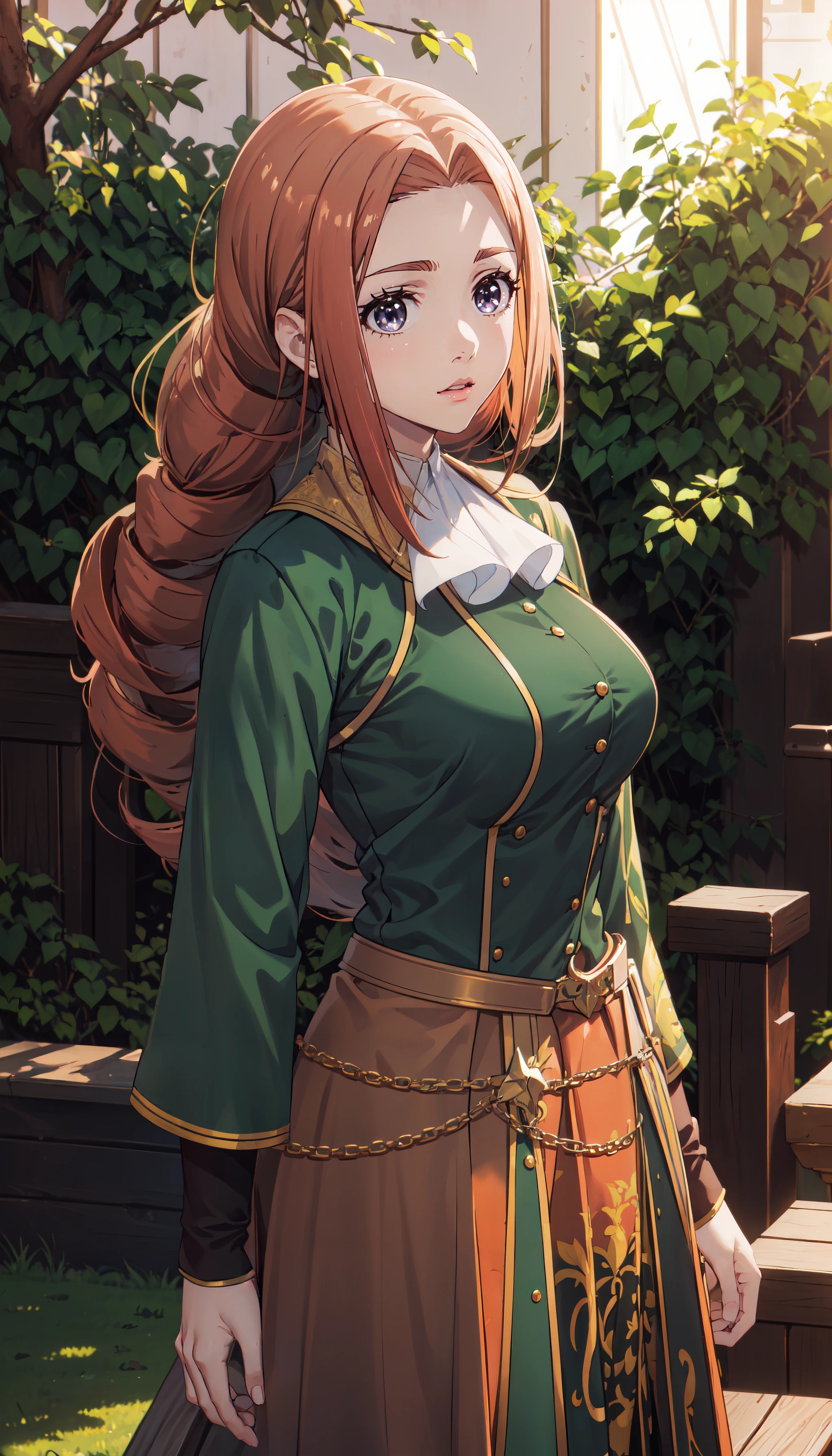 photorealistic, (4k), depth of field, (Masterpiece), (realistic skin texture), extremely detailed, intricate, hyper detailed, professional photography, bokeh, high resolution, sharp detail, best quality, girl, orange hair, long hair, blue eyes, green shirt, orange sleeves, brown skirt, <lora:GoodHands-beta2:0.4>, <lora:detail_slider_v4:0.8> , dynamic pose, (standing), <lora:Sheila Ibarss-000004:0.8>, forest, outdoors,