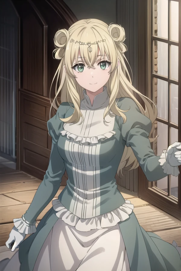 altenaedgardolatis, <lora:altena edgardo latis s1-lora-nochekaiser:1>,
altena edgardo latis, long hair, blonde hair, hair ornament, (green eyes:1.3), flower, hair flower, hair bun, double bun, smile,
BREAK gloves, dress, elbow gloves, white gloves, white dress, frills, corset, white corset,
BREAK indoors, castle,
BREAK looking at viewer, (cowboy shot:1.5), dynamic pose,
BREAK <lyco:GoodHands-beta2:1>, (masterpiece:1.2), best quality, high resolution, unity 8k wallpaper, (illustration:0.8), (beautiful detailed eyes:1.6), extremely detailed face, perfect lighting, extremely detailed CG, (perfect hands, perfect anatomy),