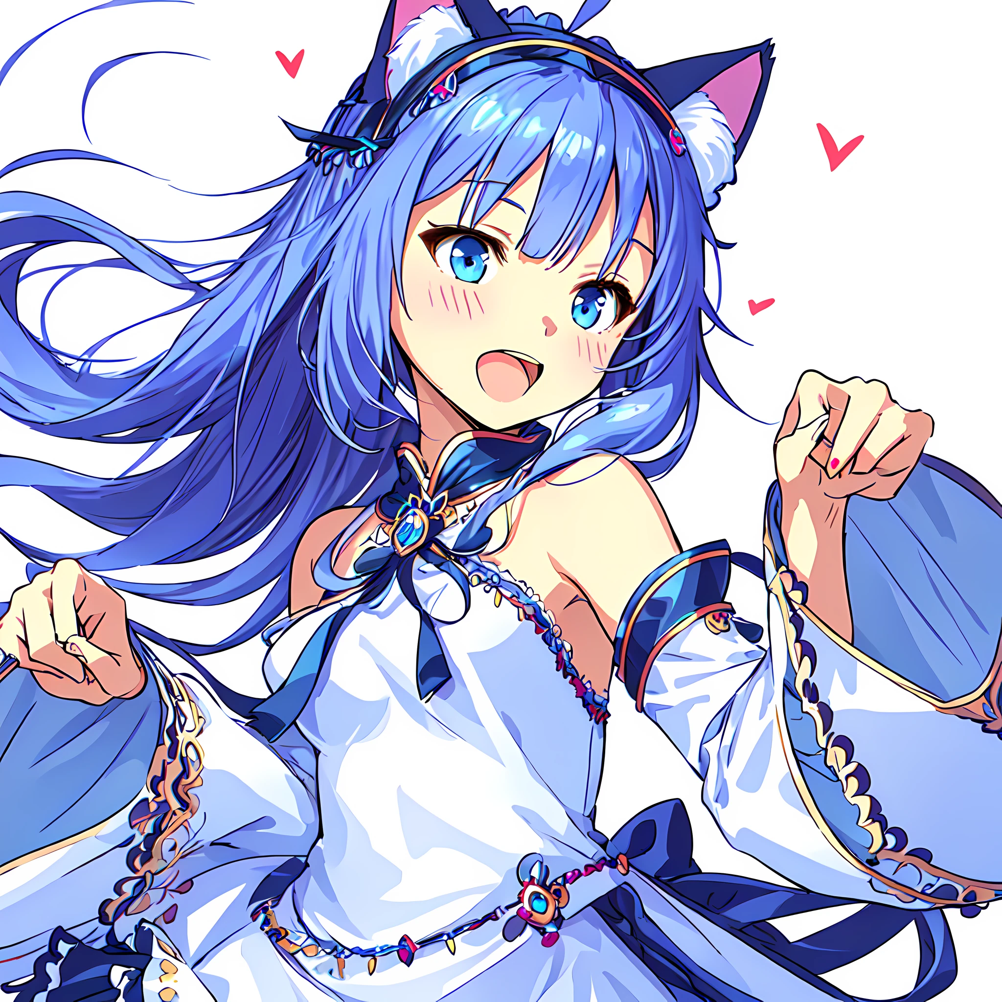 introduce myself,<lora:Priscilla:0.8>,Priscilla,1girl,super fine illustration,masterpiece,best quality,simple_background,:d,open mouth,fake animal ears,cat ears,dress,detached sleeves,frills,