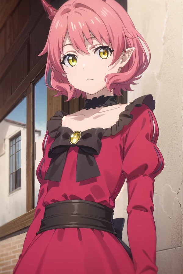 kemonohanako, <lora:kemono hanako s1-lora-nochekaiser:1>,
hanako, short hair, (yellow eyes:1.3), pink hair, horns,
BREAK dress, bow, tail, pantyhose, red dress, red footwear, bloomers, frills, collarbone, gemstone, juliet sleeves, puffy sleeves, choker,
BREAK outdoors, forest,
BREAK looking at viewer, (cowboy shot:1.5), dynamic pose,
BREAK <lyco:GoodHands-beta2:1>, (masterpiece:1.2), best quality, high resolution, unity 8k wallpaper, (illustration:0.8), (beautiful detailed eyes:1.6), extremely detailed face, perfect lighting, extremely detailed CG, (perfect hands, perfect anatomy),