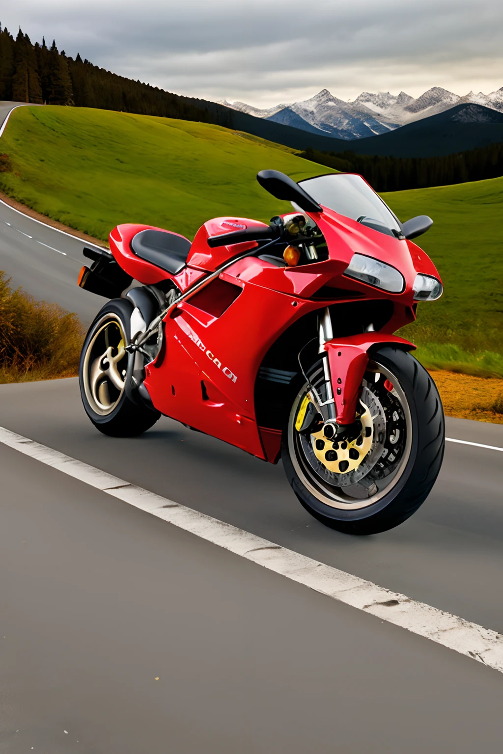 Photo of a red ducati916 parked on a curvy road in the mountains <lora:Ducati_916_by_IMAK:.6>