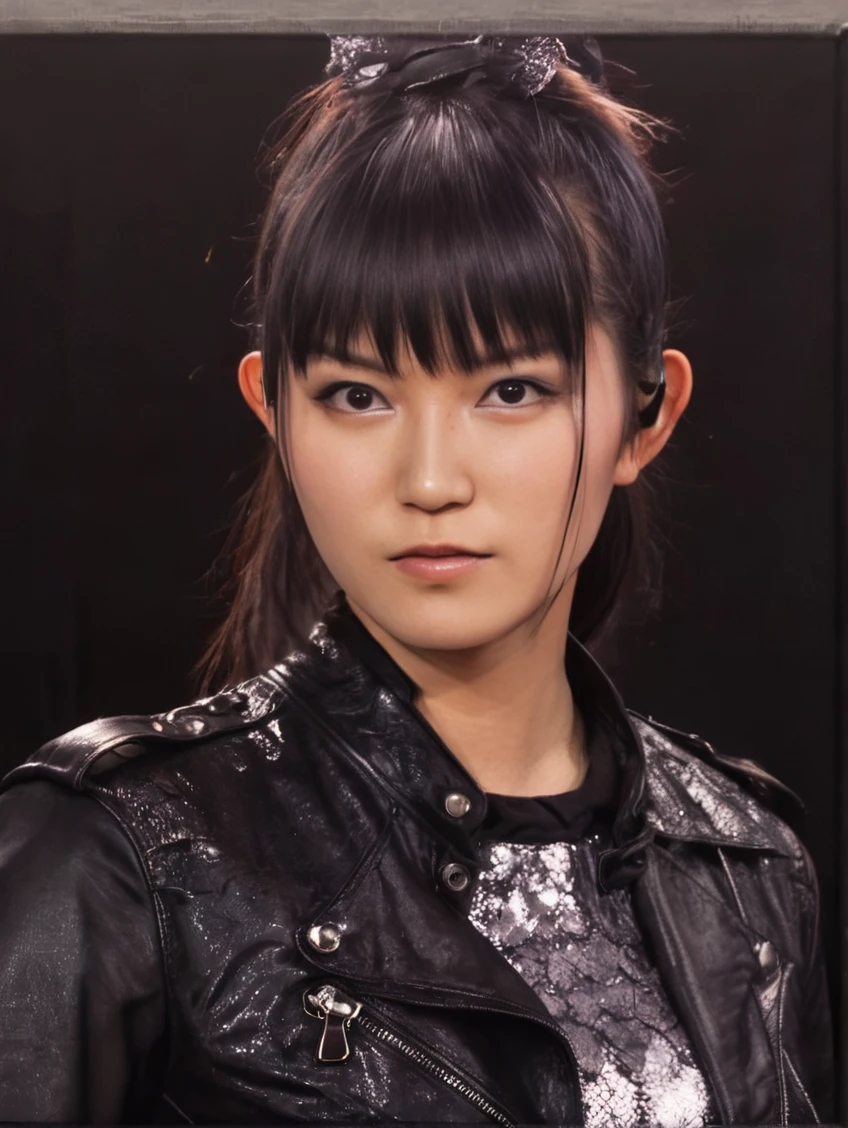 a beautiful picture of suzuka nakamoto XL, detailed skin texture,masterpiece, photorealistic, woman, 4k, backlighting, light, RAW color photo,(fully in frame:1.1), (blush:0.5), (goosebumps:0.5), <lora:suzuka nakamoto XL:.9> wearing a (leather jacket:1.1)