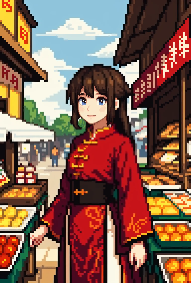 masterpiece, best quality,1girl,chinese clothes,market stall,pixel_art,