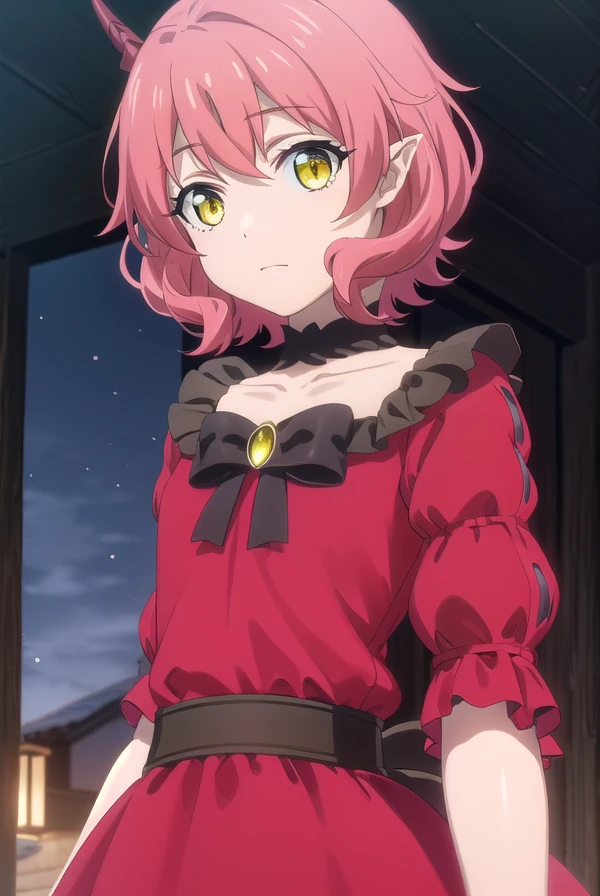 kemonohanako, <lora:kemono hanako s1-lora-nochekaiser:1>,
hanako, short hair, (yellow eyes:1.3), pink hair, horns,
BREAK dress, bow, tail, pantyhose, red dress, red footwear, bloomers, frills, collarbone, gemstone, juliet sleeves, puffy sleeves, choker,
BREAK outdoors, forest,
BREAK looking at viewer, (cowboy shot:1.5), dynamic pose,
BREAK <lyco:GoodHands-beta2:1>, (masterpiece:1.2), best quality, high resolution, unity 8k wallpaper, (illustration:0.8), (beautiful detailed eyes:1.6), extremely detailed face, perfect lighting, extremely detailed CG, (perfect hands, perfect anatomy),