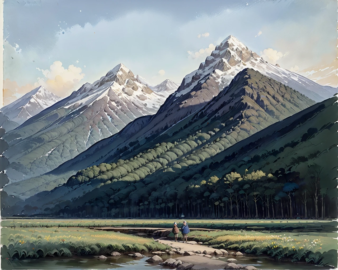 best quality,masterpiece,highly detailed,ultra-detailed,
blue sky, braid, bush, day, dress, gouache, hair flower, jewelry, mountain, no humans, outdoors, painting \(medium\), pants, scenery, signature, sky, standing, street, traditional media, water
<lora:neg4all_bdsqlsz_V3.5:-1>
<lora:gouache:1>by gouache \(medium\),