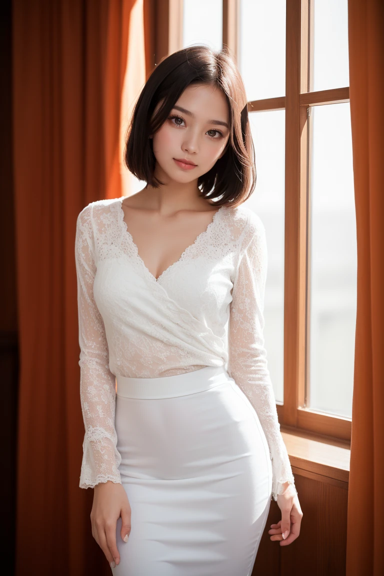 1 female，solo，Realistically，非常高的quality，Extremely detailed，(Huge breasts），Best lighting，quality：8K，Soft skin tone，bust，Sexy ，Pure white dress，Luxury lobby，High-end furniture。