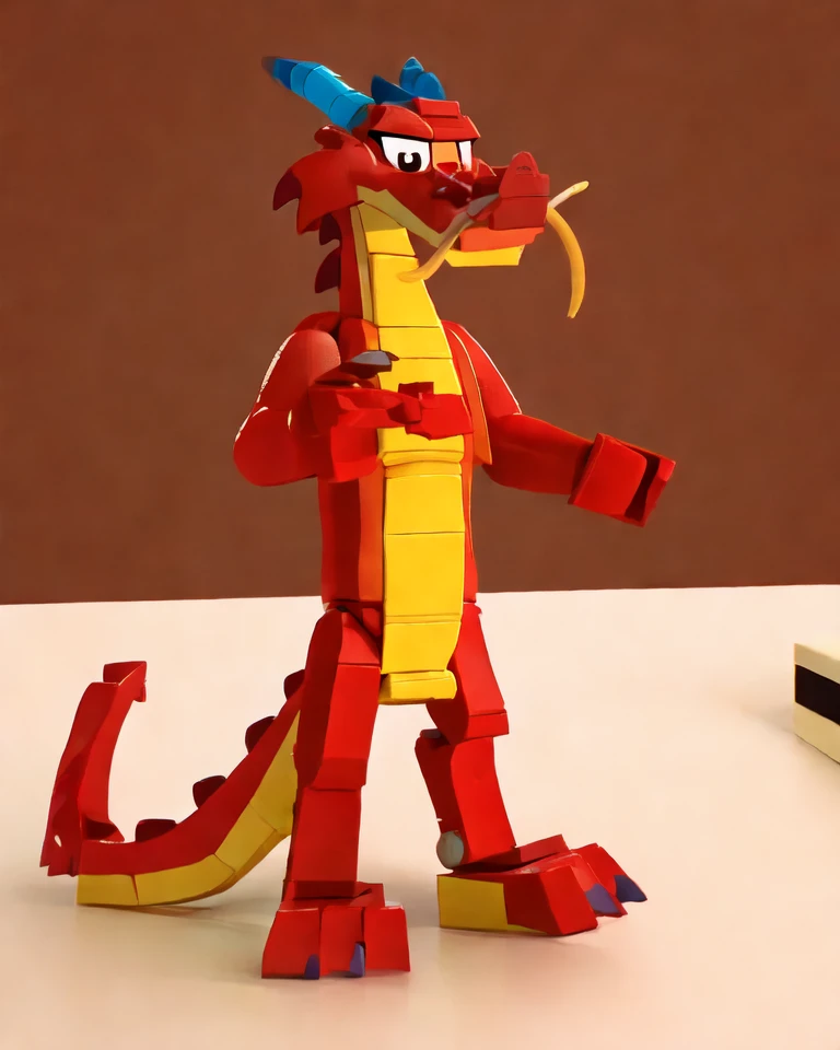 solo, anthro, male, full-length portrait, micro, on desk, 3d \(artwork\),
mushu, red body, <lora:mushu:1>, <lora:lego_v2.0.768:0.8> LEGO MiniFig