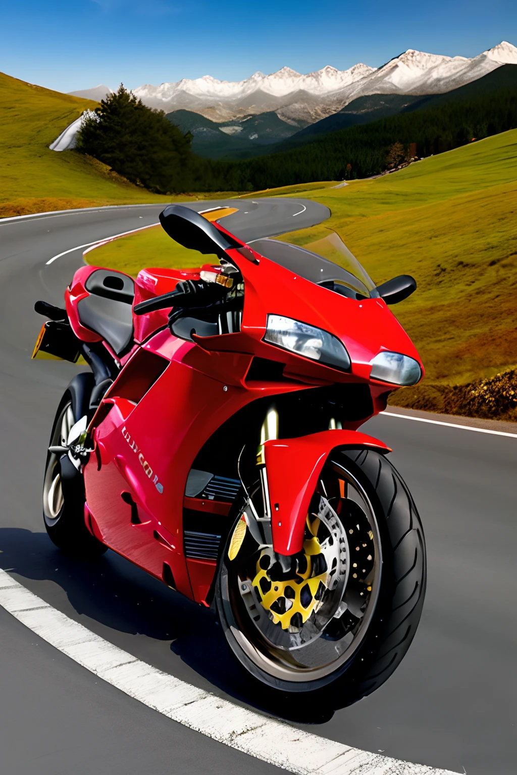 Photo of a red ducati916 parked on a curvy road in the mountains <lora:Ducati_916_by_IMAK:.6>