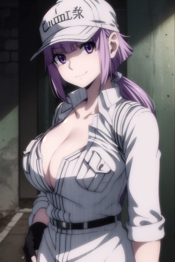 whitebloodcell8787, <lora:white blood cell 8787 s1-lora-nochekaiser:1>,
white blood cell 8787, short hair, bangs, (purple eyes:1.1), purple hair, blunt bangs, ponytail, low ponytail, smile,
BREAK gloves, hat, cleavage, black gloves, belt, fingerless gloves, uniform, white headwear, baseball cap, white pants,
BREAK outdoors,
BREAK looking at viewer, (cowboy shot:1.5), dynamic pose,
BREAK <lyco:GoodHands-beta2:1>, (masterpiece:1.2), best quality, high resolution, unity 8k wallpaper, (illustration:0.8), (beautiful detailed eyes:1.6), extremely detailed face, perfect lighting, extremely detailed CG, (perfect hands, perfect anatomy),