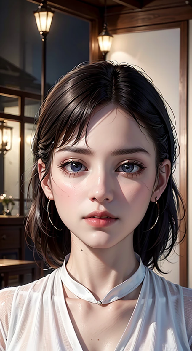 masterpiece, best quality, 8k, (looking at the viewer: 1.1), beautiful, hot, seductive, womam
woman with tanned skin,medium breasts, oiled black hair, (eye contact: 1.1), beautiful face, (detailed face: 1.2), (animated: 1.2), hyper detailed, best quality, ultra high resolution, brown hair , cozy house interior, photorealistic, high resolution, detailed , raw photo, 1girl, white clothes, night, city lights, rain
