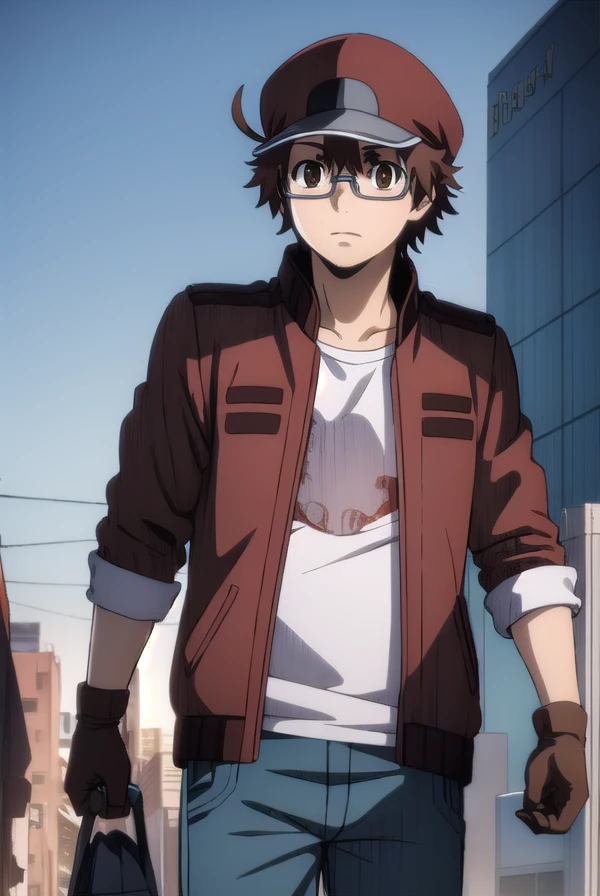 redbloodcellAA2153, <lora:red blood cell AA2153 s1-lora-nochekaiser:1>,
red blood cell AA2153, brown hair, (brown eyes:1.5), male focus, glasses, ahoge,
BREAK shirt, gloves, hat, jacket, pants, white gloves, red headwear, red jacket,
BREAK outdoors,
BREAK looking at viewer, (cowboy shot:1.5), dynamic pose,
BREAK <lyco:GoodHands-beta2:1>, (masterpiece:1.2), best quality, high resolution, unity 8k wallpaper, (illustration:0.8), (beautiful detailed eyes:1.6), extremely detailed face, perfect lighting, extremely detailed CG, (perfect hands, perfect anatomy),