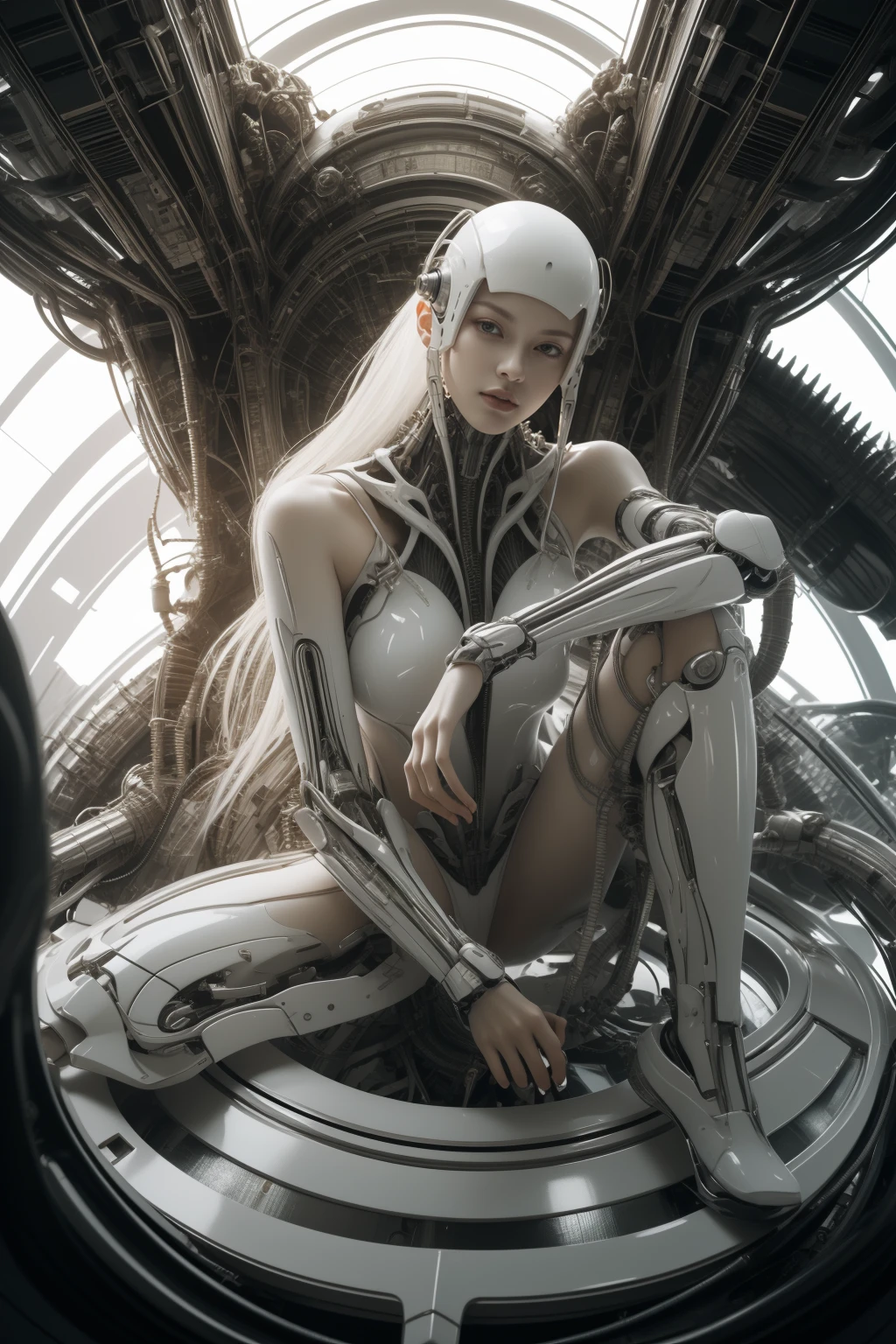 (masterpiece1.2),(best quality:1.2),(raw photo),ptp girl, solo,(upper body),robot woman by cybernetic ludum dare, (light smile:0.7),looks at viewer,face to viewer,in the style of sci-fi baroque, dark white, 8k resolution, machine aesthetics, intricate detail, hyper-realistic sci-fi, futuristic organic,(high key lighting),the bodysuit composed of various translucent mechanical parts, cyberpunk aesthetic. baroque xenomorph,dust in light,foggy,bokeh,kodak film,kodak portra 400,natural skin, true skin texture,<lora:baroque xenomorph-000008:0.5>,