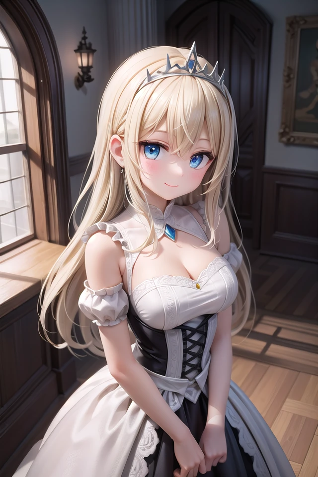 insanely detailed, absurdres, ultra-highres, ultra-detailed, best quality,
1girl, solo, nice hands, perfect hands
BREAK
princess, wearing princess costume, princess dress with many frills, (tiara:1.3) on hair, (nsfw:-1.5)
BREAK
happy smile, laugh, closed mouth
BREAK
from above,
standing, cowboy shot, looking at viewer
BREAK
slender, kawaii, perfect symmetrical face, ultra cute girl, ultra cute face, ultra detailed eyes, ultra detailed hair, ultra cute, ultra beautiful
BREAK
(fantasy world, in castle), depth of field
BREAK
medium large breasts
BREAK
blonde hair, long hair, messy hair, blue eyes, hair between eyes