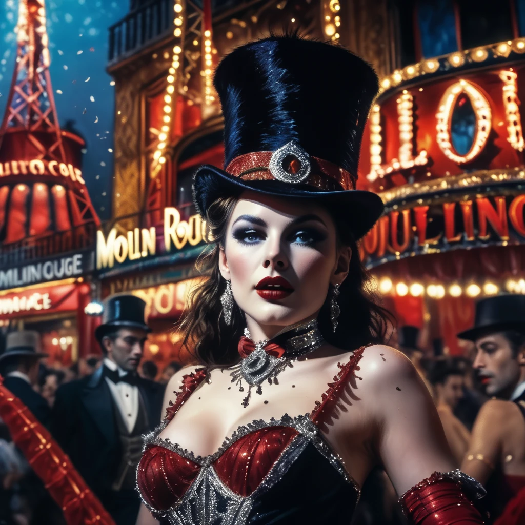 moulinrouge black cat very detailed, cinematic <lora:moulinrouge:1>