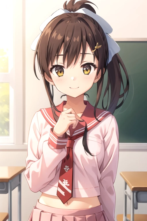 15yo student、a smile、brown haired、beautidful eyes、real looking skin、hi-school girl、Bright illustration、small tits、(8K、​masterpiece)、(reallistic、Photorealsitic)、top-quality、ighly detailed、The ultra-detailliert、Beautie、cute little、japanes、Idol