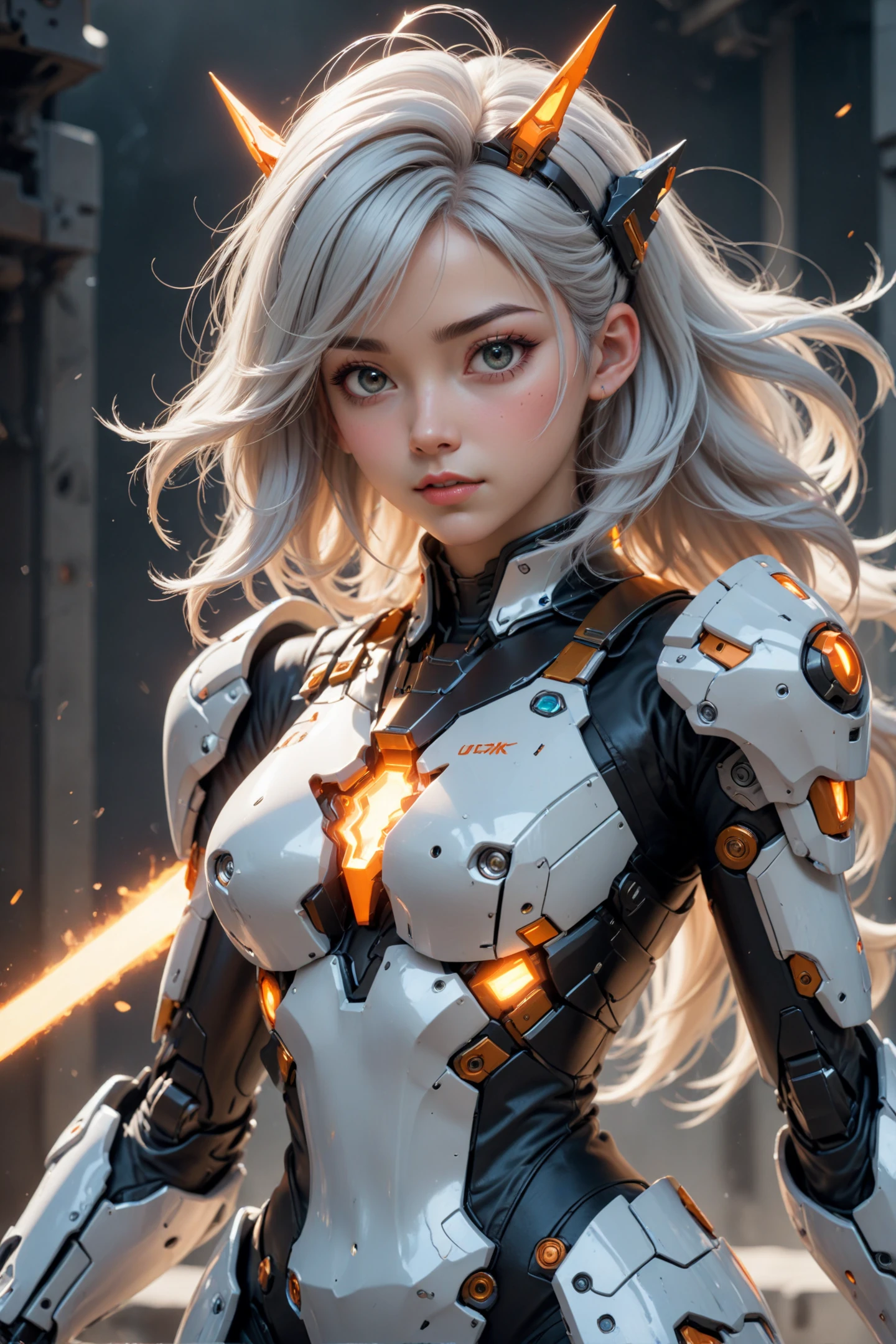 amazing quality, masterpiece, best quality, hyper detailed, ultra detailed, UHD, DOF, depth of field, HDR, perfect anatomy,
1 girl, cute, beauty, pretty, white hair, full body,( fighting stance:1.3), detail eyes,( face to viewer:1.4),space ship, universe space,(go into broken door:1.3), sparking, flame, Milky Way, star sky,
wearing fantastic black armor, holding glowing sword, (glowing shine and dazzling mecha:1.3),
technology style, future sense, red robot mecha, titanium mecha,
show face, explode, serious,ral-iontinvevisions,