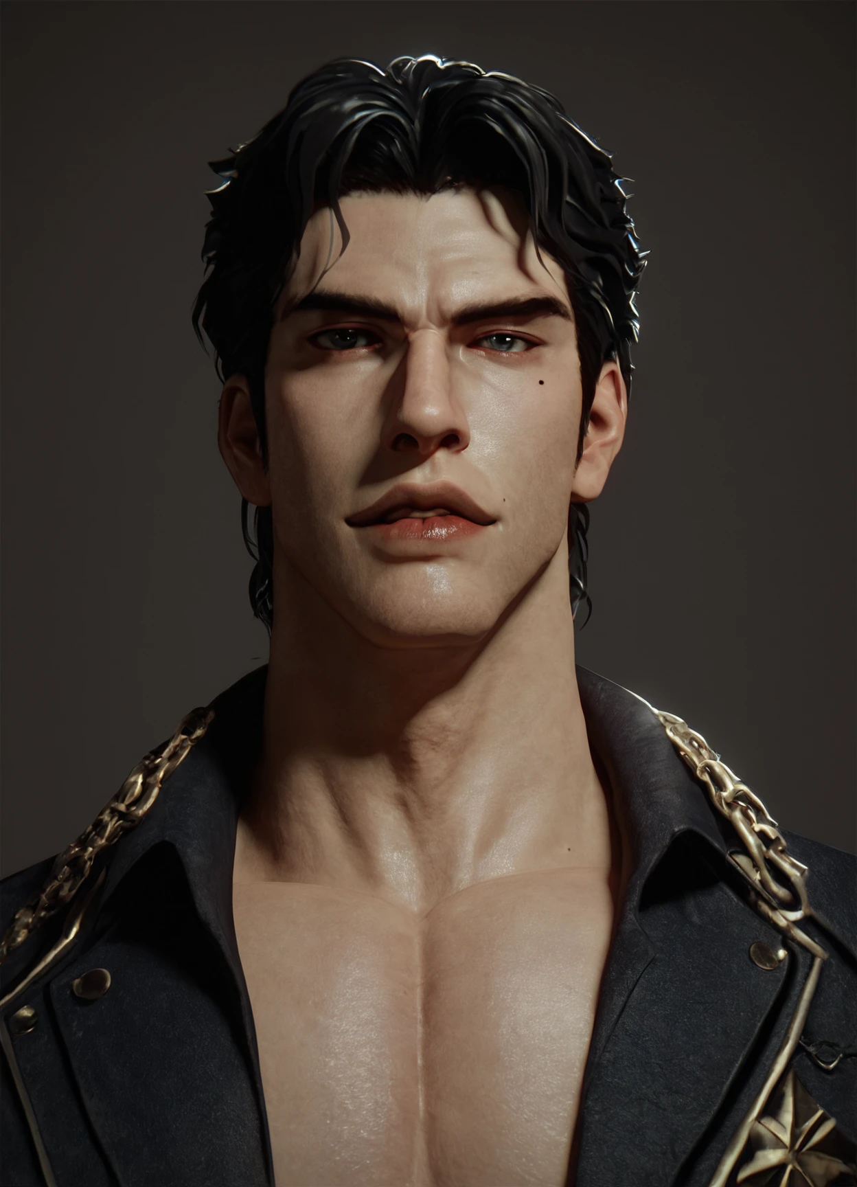 score_9, score_8_up, score_7_up, realistic, 3d, 1boy,kujo jotaro , solo, mole, looking at viewer, parted lips, lips, upper body<lora:RetouchXL_PonyV6_v1:.65>