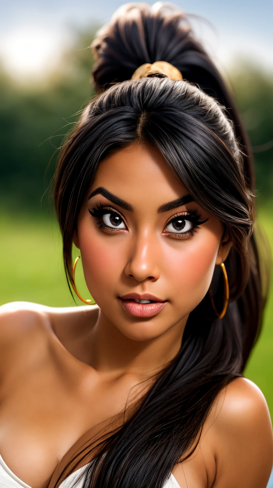 <lora:Sexy-Bolivian:1> black hair, ponytail, straight hair,  black eyes, tanned skin, high quality photography, hdr, smooth, sharp focus, high resolution, bokeh, deep of field, <lora:add_detail:1>  <lora:p3r3zstyle_v3:0.6>