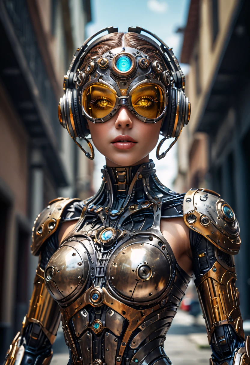 HDR photo of retro biopunk person, wide shot and from below, volumetric lighting . High dynamic range, vivid, rich details, clear shadows and highlights, realistic, intense, enhanced contrast, highly detailed,