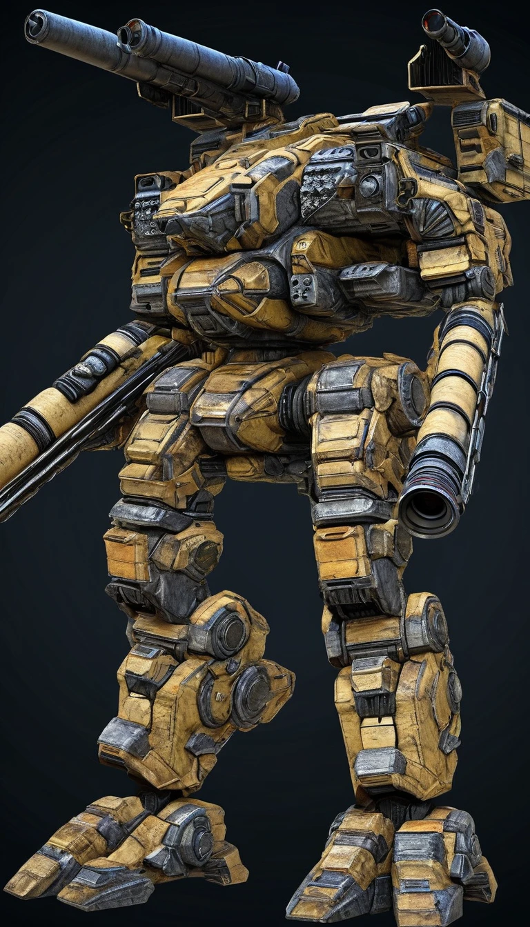 professional 3d model of (BATTLETECH:0.8),mech,(science fiction:1),(very biggest size mecha:1.6),cockpit,(full body:1.2),mechanical parts,robot joints,(cannon:1.5),best quality,masterpiece,highly detailed,ultra-detailed,(huge mechanical weapon:1.3),(detailed weapon:1.2),(huge mechanical gun:1.2),<lora:srdxl_v2_7_5a7:0.8>,, octane render, highly detailed, volumetric, dramatic lighting