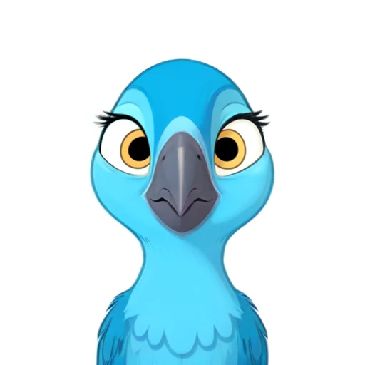 Bia, sfw, spix macaw,female, blue feathers, 2d, cartoon, flat colors, detailed <lora:Bia(BirdMovie,Rio):0.7> looking at viewer