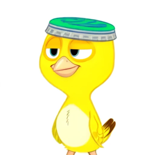 Nico, sfw, yellow canary, male, yellow feathers, 2d, flat colors, cartoon, detailed,  <lora:Nico(BirdMovie,Rio):0.7> bottle cap on head
