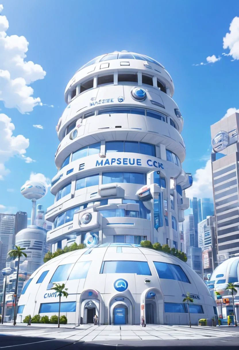 Create a Capsule corp build in City ,masterpiece, 8k, highly quality