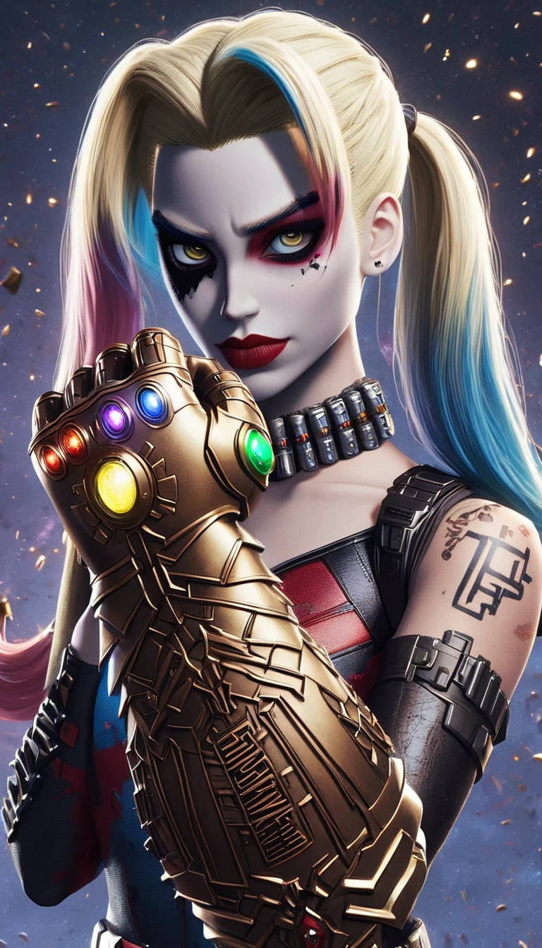 anime Harley Quinn, wearing the InfinityGauntlet