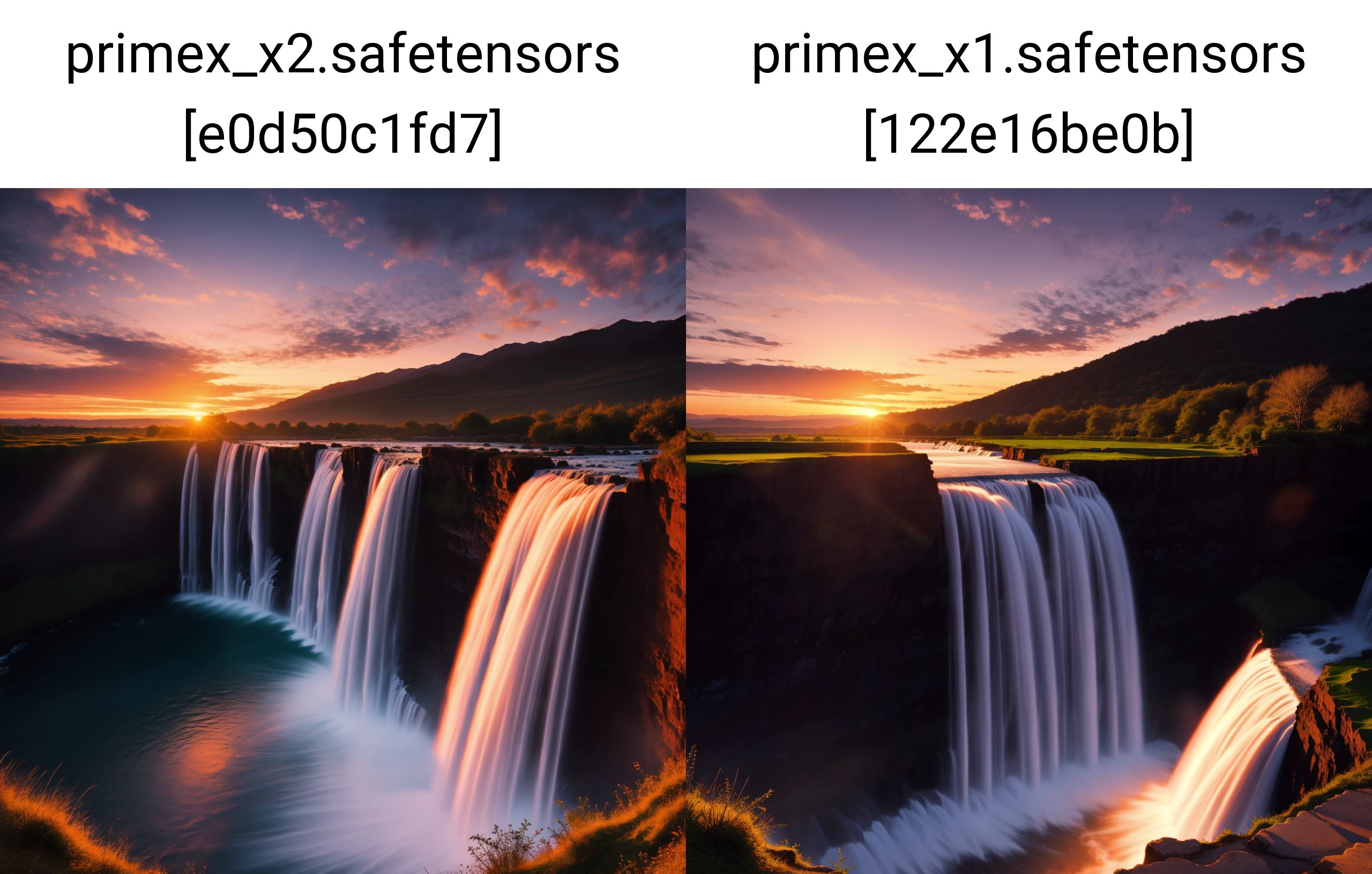 waterfall, sunset, cinematic