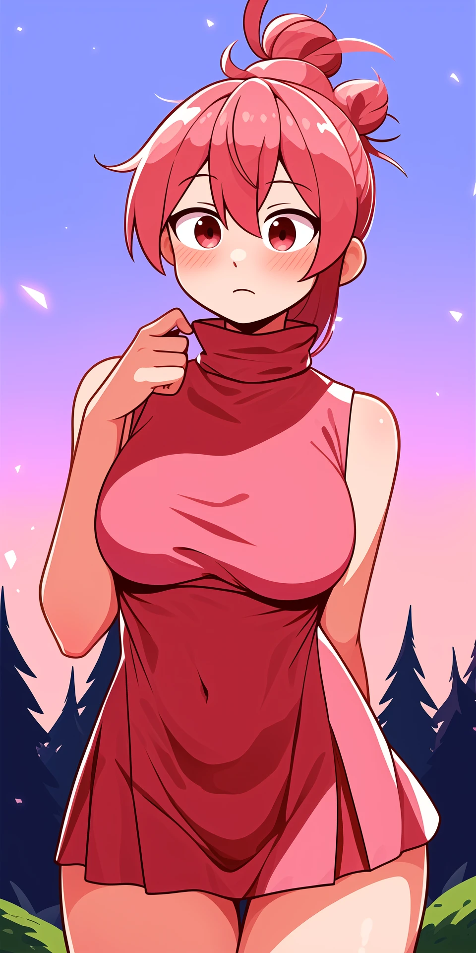 breasts, pink_eyes, simple_background, solo, blush, cleavage, ibaraki_kasen, shack, kyanta5354, touhou, highres, double_bun, pink_hair, cowboy_shot, (hair_bun:1.2), anger_vein, 1girl, bun_cover, navel
<lora:adventure:0.7>