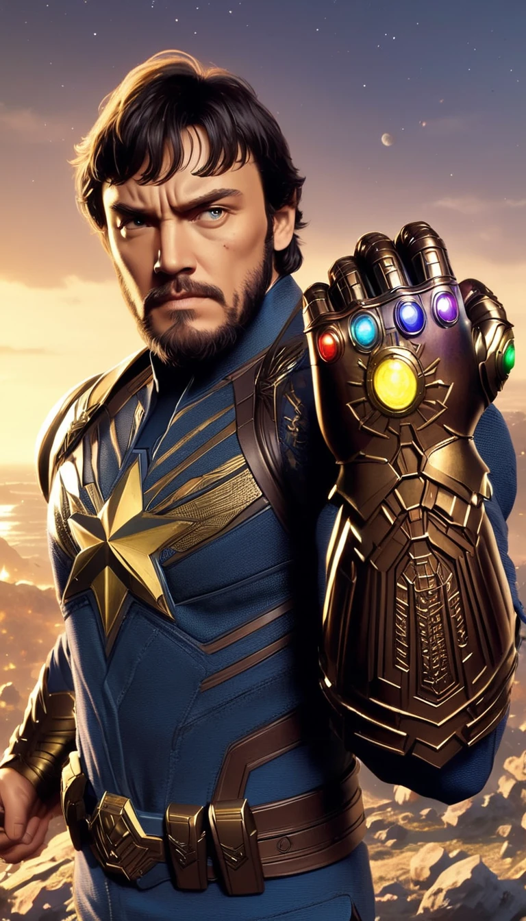 anime Young John Rhys-Davies, wearing the InfinityGauntlet