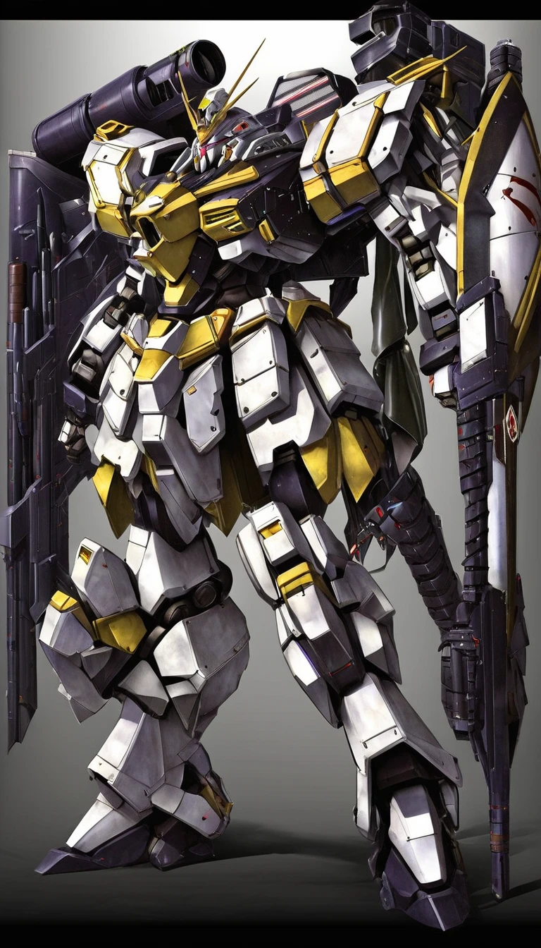 concept art of mecha,(ROBOTARTSTYLE:1.2),(science fiction:1),(a stylish mech:1.2),(sharp mecha armor),glowing eyes,(full body:1.2),mechanical parts,robot joints,(holding huge weapon:1.5),(huge mechanical shield:1.2),best quality,masterpiece,highly detailed,ultra-detailed,(huge mechanical weapon:1.3),(detailed weapon:1.2),(huge mechanical gun:1.2),<lora:srdxl_v2_7_5a7:0.8>,digital artwork,illustrative,painterly,