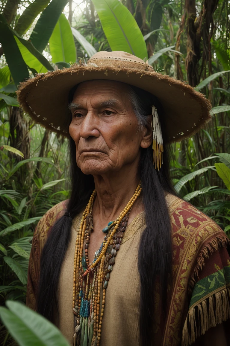 a beautiful portrait of chief dan george taking tobacco in the jungle, hyper realistic face, fantasy art, in the style of, intricate, hyper detailed, smooth photography 4 k painting beautiful a landscape serene surreal flowers forest mountains waterfall cinematic light, back light morning light, (portrait photo of :1.24), natural (watermark:-1.3) professional, simple