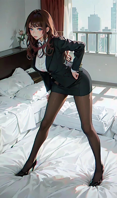 comics style, (((masterpiece))), full body view, feet in view, high resolution, gamer girl, nerd, , beautiful, cute, in her bedroom, kneeling on bed, rear view, on knees, pulling up shirt, legs wide open, short shorts, pantyhose, no shoes, fabric detail, dyed hair, (intricate fabric:1.1), photorealistic, UHD, HDR, very detailed, (trending on artstation:1.3), Rolling Stone shoot