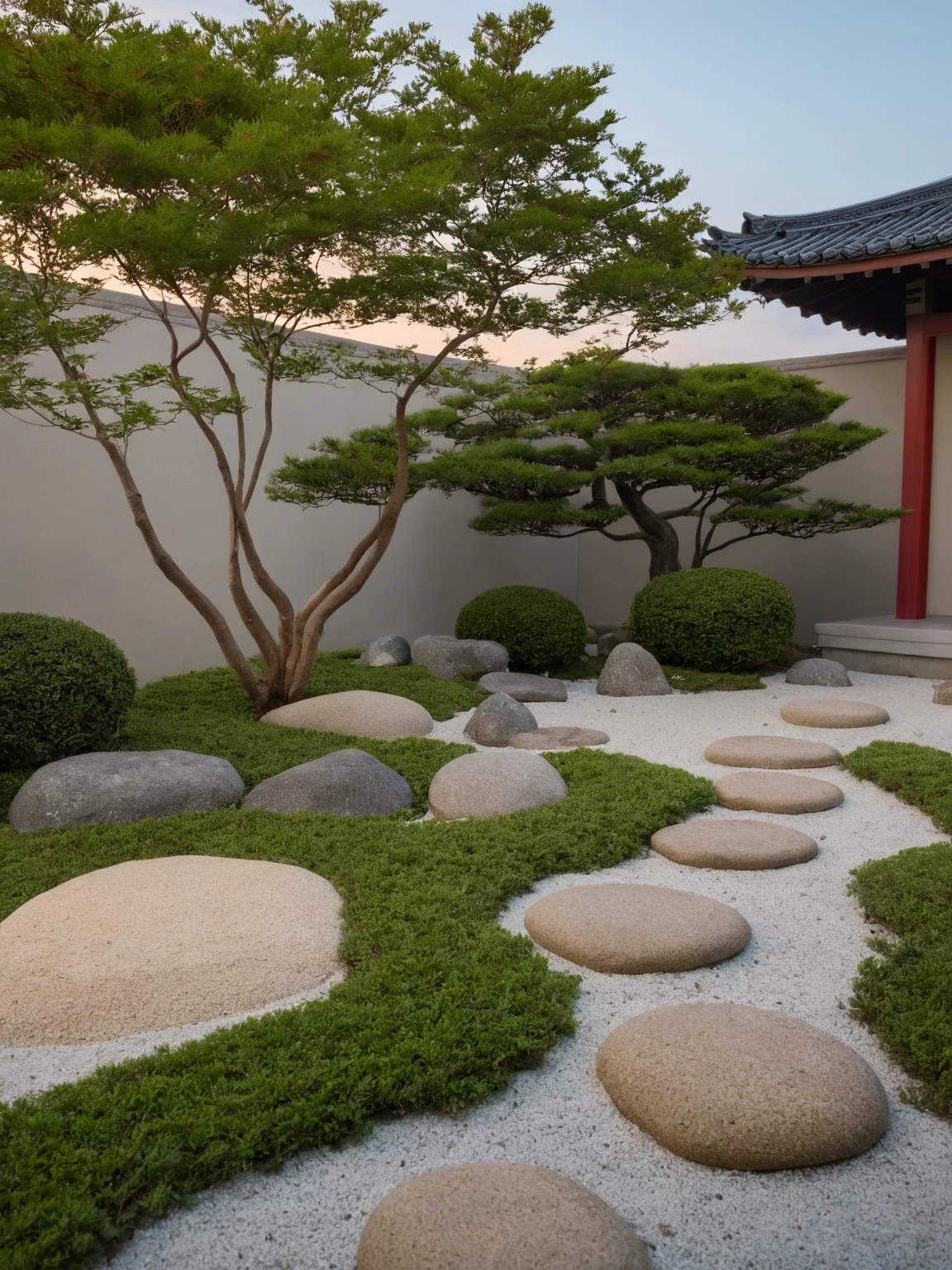 <lora:JJsJapaneseGarden_XL:1>, masterpiece, best quality,Landscape, scenery, outdoors, building, tree, sky, real world location, grass, bush, , walkway ,dawn, day, (sand), temple,pebble,(rock), RAW photo, subject, 8k uhd, dslr, soft lighting, high quality, film grain, Fujifilm XT3,