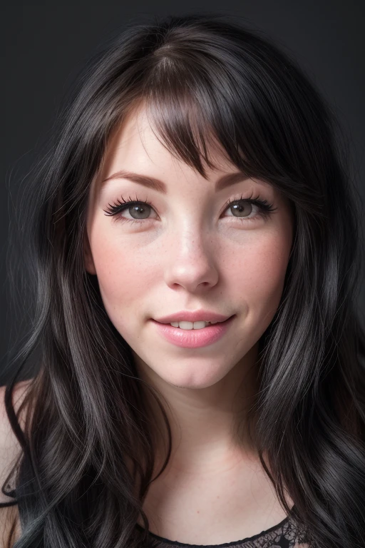 DEN_belle_delphine, Big smile (teeth braces:1.1),
(headshot:1.2) portrait on a (plain dark grey background:1.2), (headshot:1.2), (face focus:1.1), (soft focus:1.2), low lighting, (out of focus:1.2),
bokeh, f1.4, 40mm, photorealistic, raw, 8k, textured skin, skin pores, intricate details <lora:epi_noiseoffset2:1>, epiCRealism