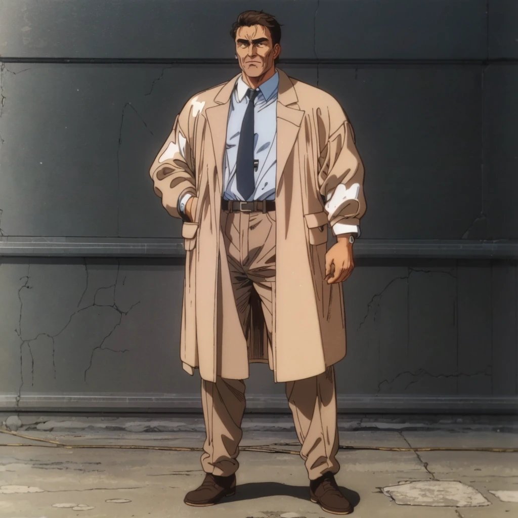 <lora:TakiKaisho001:0.7>,
retro artstyle,1980s (style),
TakiKaisho,1old man,brown hair,short hair,black eye,
suit,collared_shirt,necktie,trench_coat,
full body,