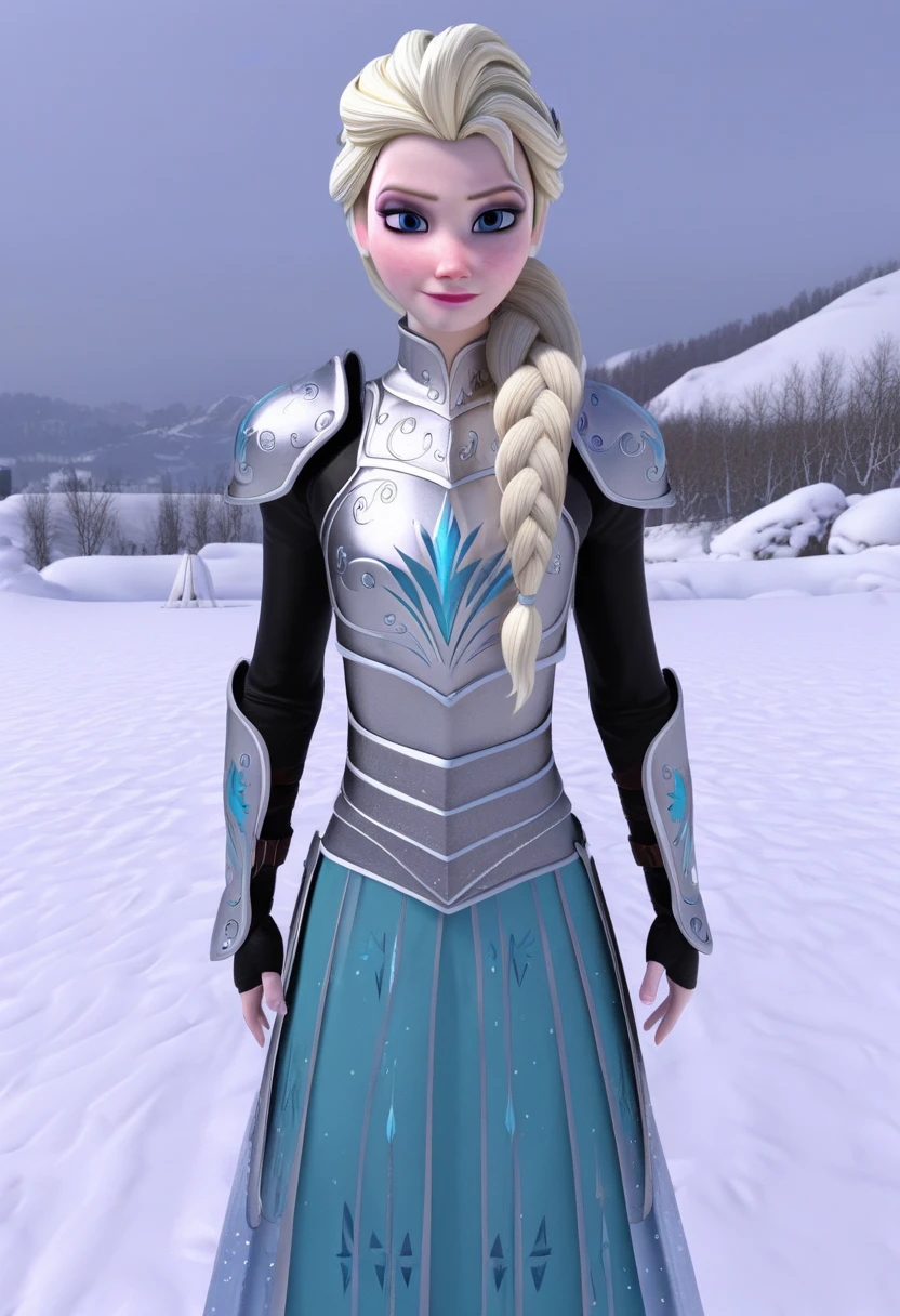 sysdeep_elsa, 1girl, solo, looking_at_viewer, closed_mouth, blue_eyes, blonde_hair, single_braid, makeup, (white_armor:1.5), battle_dress, casting, spell, ice, snow, magic_circle, <lora:Elsa- [Frozen] - PonyXL Version 1:0.8>