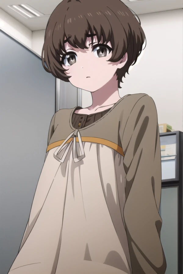 aikunogi, <lora:ai kunogi s1-lora-nochekaiser:1>,
ai kunogi, short hair, bangs, brown hair, (brown eyes:1.5),
BREAK long sleeves, dress,
BREAK indoors, office,
BREAK looking at viewer, (cowboy shot:1.5), dynamic pose,
BREAK <lyco:GoodHands-beta2:1>, (masterpiece:1.2), best quality, high resolution, unity 8k wallpaper, (illustration:0.8), (beautiful detailed eyes:1.6), extremely detailed face, perfect lighting, extremely detailed CG, (perfect hands, perfect anatomy),